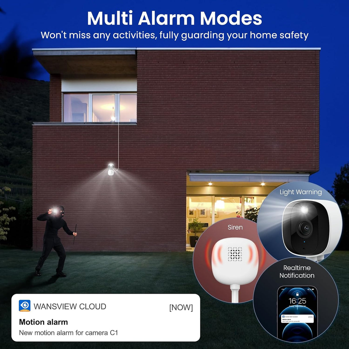 AOQEE C1 2K Security Camera 2-Pack, Indoor & Outdoor Wi-Fi Cameras, 3MP Color Night Vision, Two-Way Audio, Motion Detection, IP65 Waterproof, Works with Alexa & Google Home