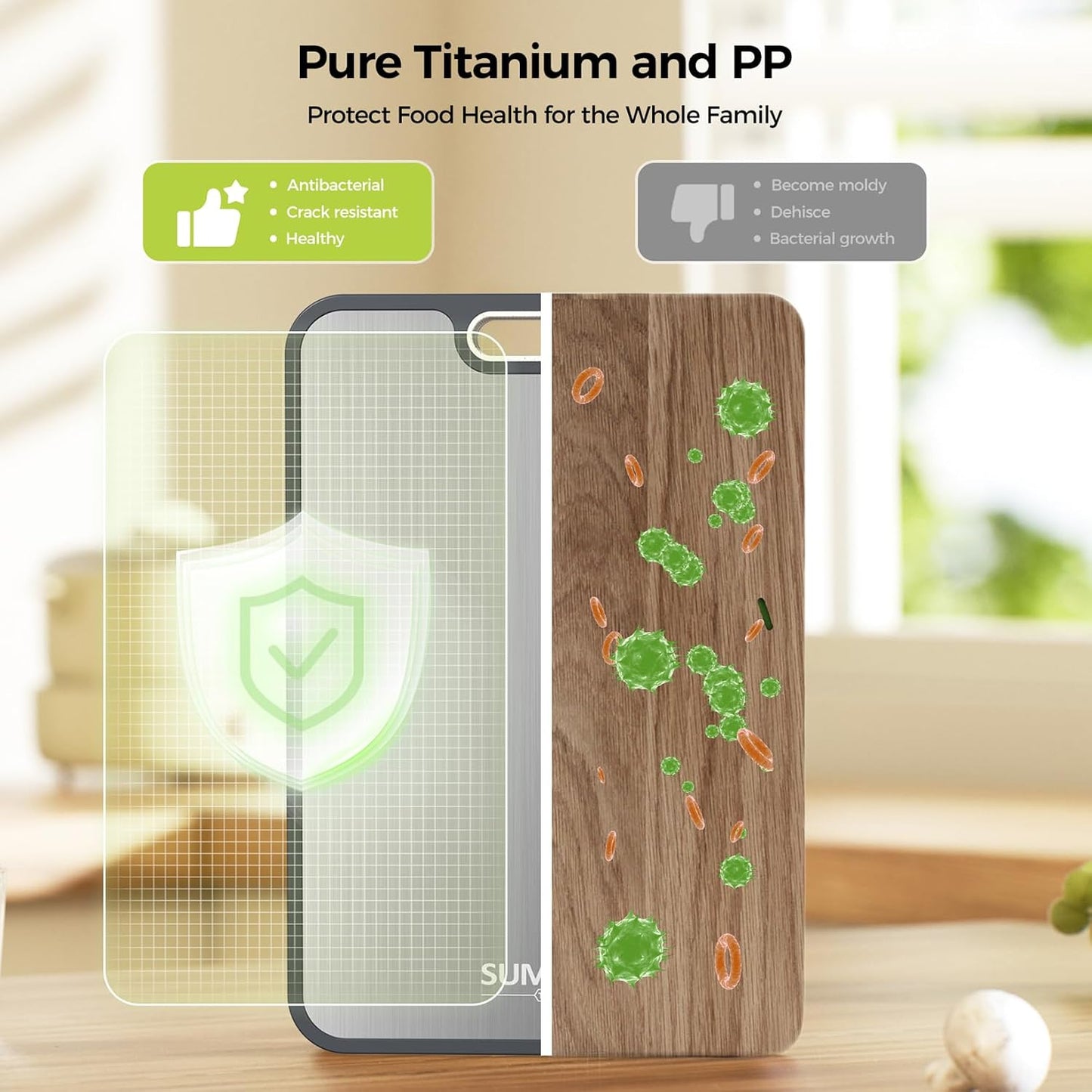 Titanium Cutting Board for Kitchen, Pure Titanium/PP, Size 16”×11”