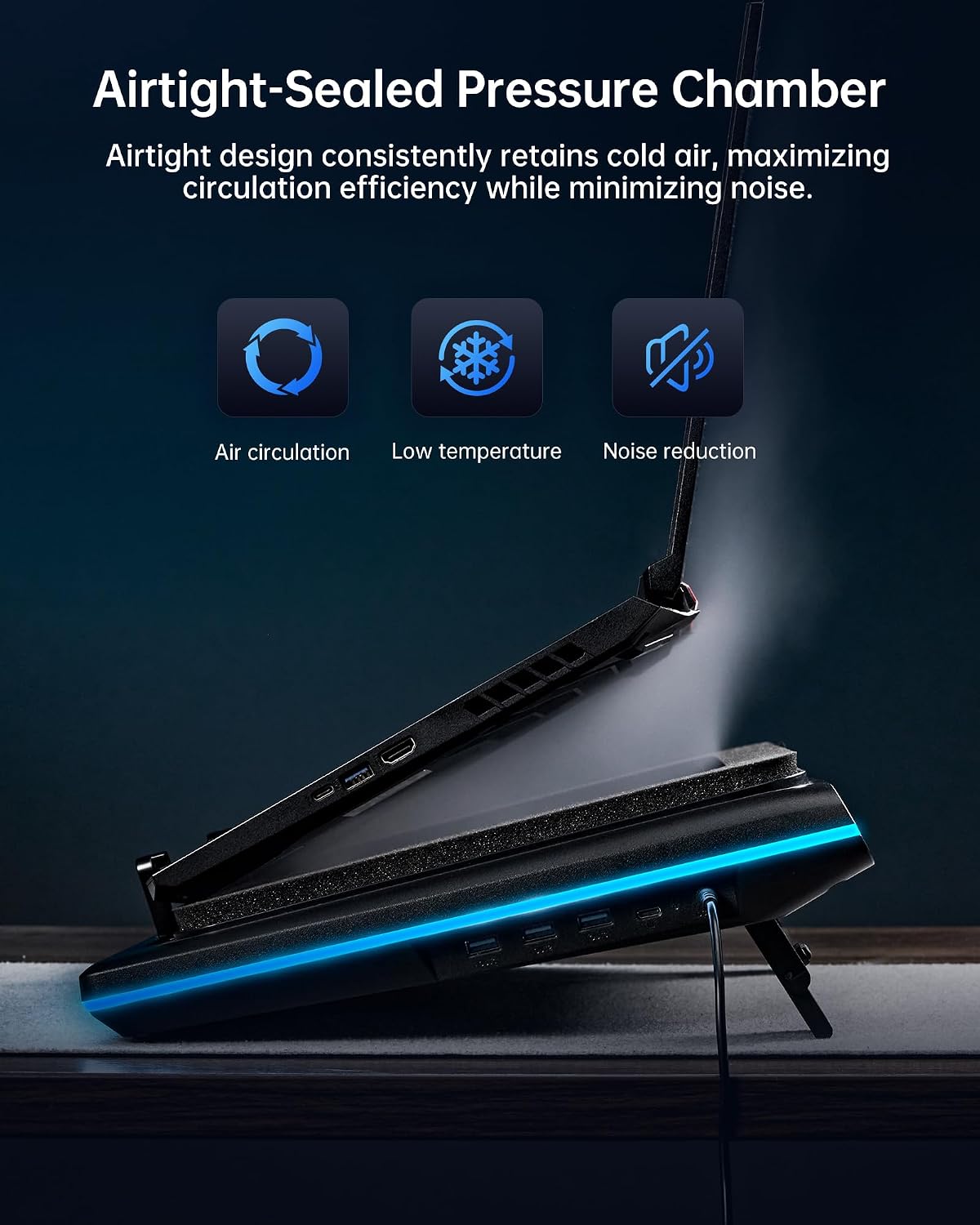 llano V12 Ultra Laptop Cooling Pad with Smart Software Control Laptop Fan Laptop Stand RGB, 5.5" Turbo Fan, Adjustable Speed, 3-Port USB 3.0 Hub, 3 Height Stands, for 15.6"-19" Gaming Laptops, Black