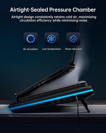 llano V12 Ultra Laptop Cooling Pad with Smart Software Control Laptop Fan Laptop Stand RGB, 5.5" Turbo Fan, Adjustable Speed, 3-Port USB 3.0 Hub, 3 Height Stands, for 15.6"-19" Gaming Laptops, Black