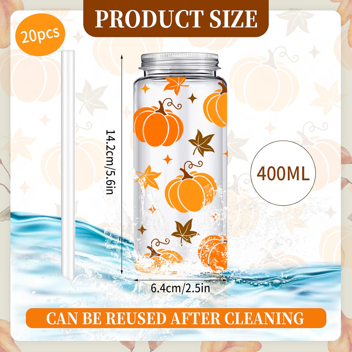 Whaline 20-Pc Fall Leaves & Pumpkin Plastic Cups with Lids and Straws