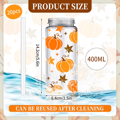 Whaline 20-Pc Fall Leaves & Pumpkin Plastic Cups with Lids and Straws