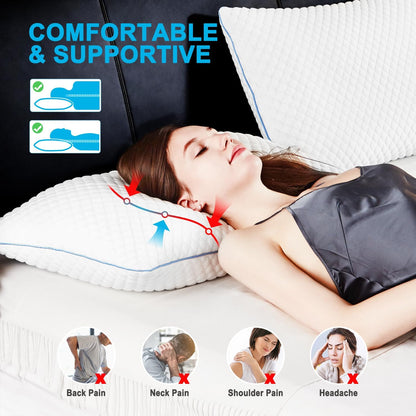 Cooling Shredded Memory Foam Bed Pillows, Queen Size, Set of 4, 20 x 30 in Adjustable Firm, Supportive, Breathable, Hypoallergenic, Odorless, Luxury, Cool Gel pillows for Side Back Stomach Sleepers