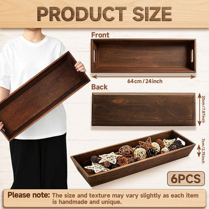 Gisafai 6 Pcs Long Wooden Narrow Tray Large Fall Serving Trays with Handle Thanksgiving Party, Rustic Farmhouse, Fall Centerpiece, 24x7.8'', Rectangular, Charcuterie Board Plate, Dining Dinner Kitchen