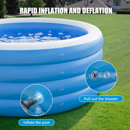 Inflatable Pool, 71" x 71" x 30", Round Family Swimming Pool with 4-Layer Air Chambers, Portable Blow-Up Pool for Kids & Adults, Blue