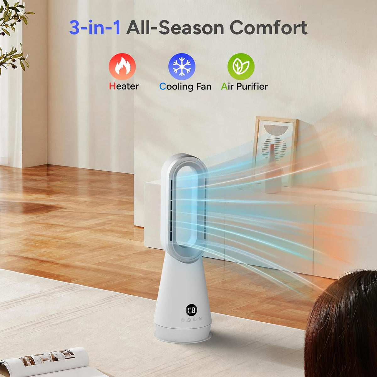 Bladeless Heater Fan with Air Purifier,22" 3-in-1 Fan Heater ComboFaryuan Bladeless Heater Fan with Air Purifier,22" 3-in-1 Fan Heater Combo