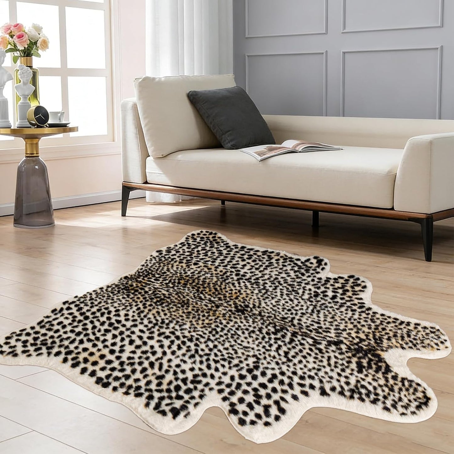 Leopard Print Rug, Cheetah Rugs 5.2x6.8ft Faux Cowhide Skin Animal Carpet