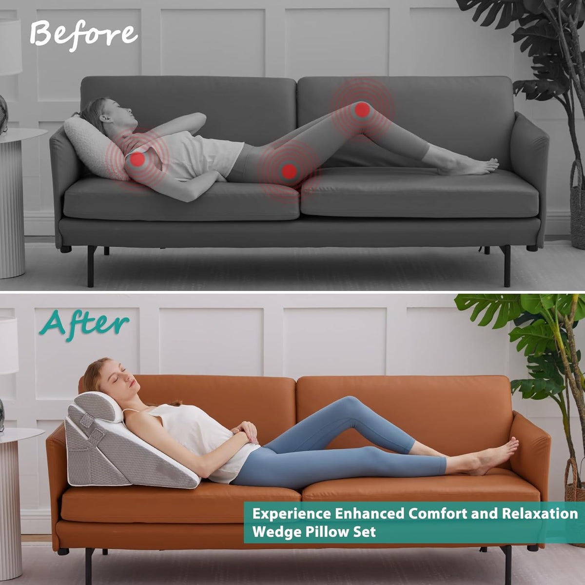 Bedluxe Wedge Pillow Set for After Surgery, Orthopedic Bed Wedge White/Grey Adjustable 9&12 Inch, Bed Wedge Pillow For Headboard, Acid Reflux&Back Pain Relief, Sleeping&Sitting Up, Neck&Lumber Support