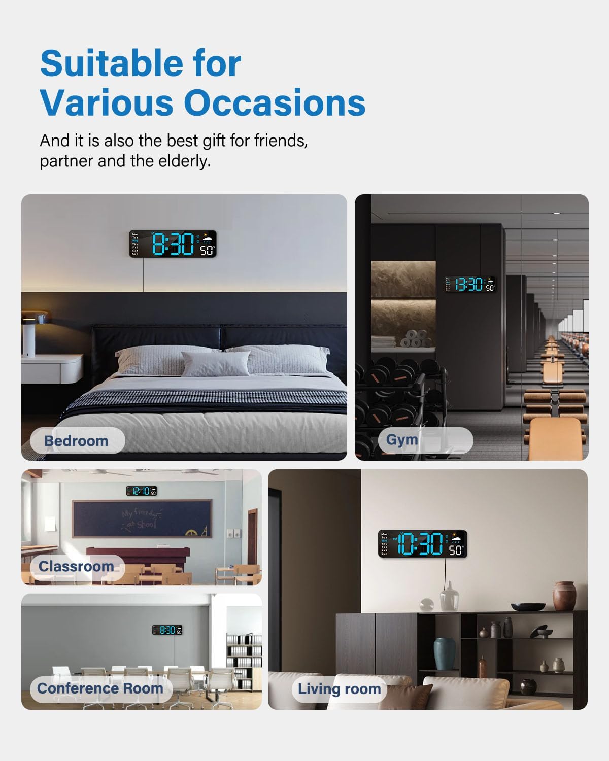 Digital Wall Clock with Large LED Display and Remote Control