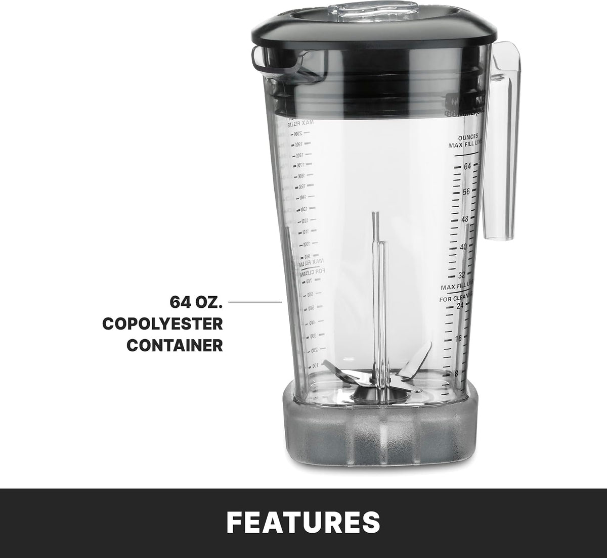Waring Commercial MX1000XTX 3.5 HP Blender with Paddle Switches, Pulse Feature and a 64 oz. BPA Free Copolyester Container, 120V, 5-15 Phase Plug, Black