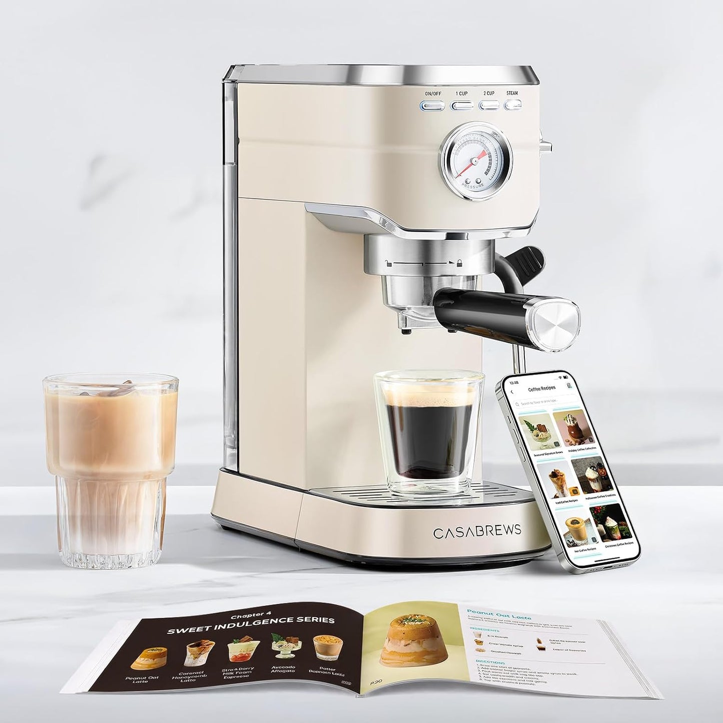 CASABREWS CM5418 Espresso Maker, Compact Espresso Machine with Milk Frother Stainless Steel, 20-Bar Pump, Built-in Pressure Gauge, Powerful Steam Wand for Cappuccino Latte for Home, 34oz Water Tank