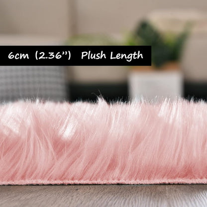 Goolela Pink Area Rugs 10x12 Fluffy Fuzzy Furry Rug for Girls Bedroom Living Room Faux Sheepskin Fur Shaggy Plush Rectangle