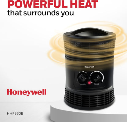 Honeywell HHF360V 360 Degree Surround Fan Forced Heater with Surround Heat Output Charcoal Grey Energy Efficient Portable Heater with Adjustable Thermostat & 2 Heat Settings, Small