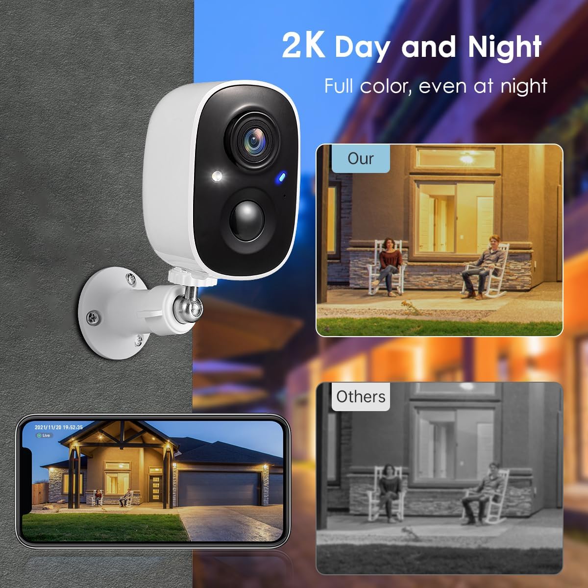 GMK CG6 4-Pack Wireless Outdoor Security Camera System, 2K 3MP Video, Color Night Vision, AI Motion Detection, 2-Way Audio, IP65 Weatherproof, 2.4GHz Wi-Fi