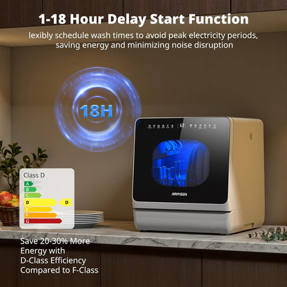 AIRMSEN Countertop Dishwasher with Built-in Water Tank & Softener