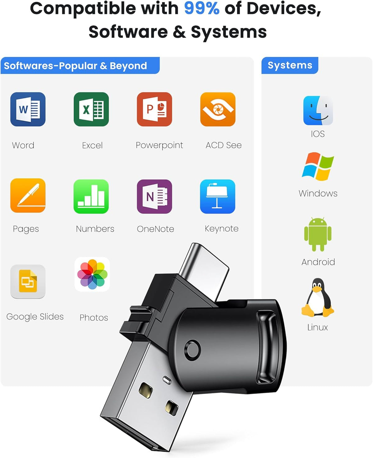 Presentation Clicker with USB-A & USB-C Receiver, 2.4GHz Wireless Presenter Remote with Volume Control & Red Light Pointer, Clicker for PowerPoint Slides Slide Advancer for Mac Computer, Plug & Play