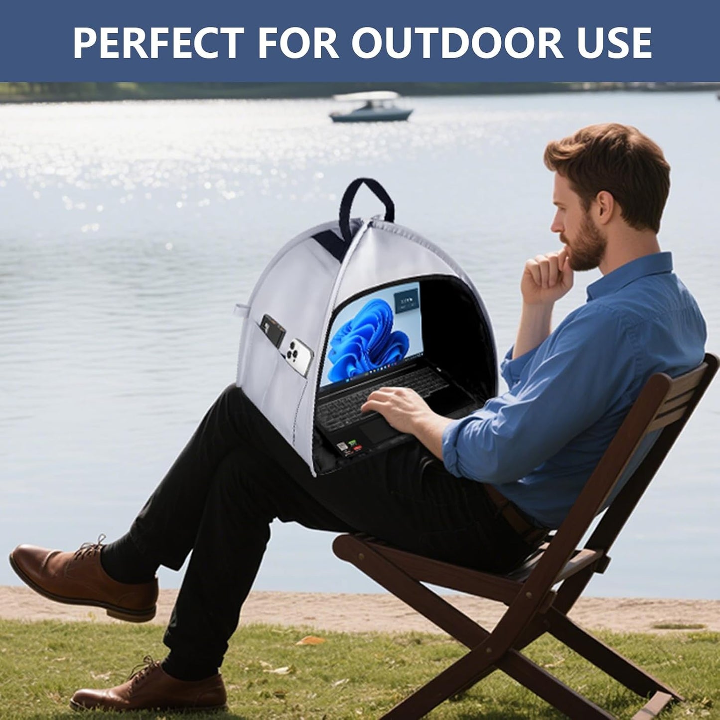 HoYiXi Universal Foldable Laptop Sun Shade & Privacy Shield -Fits 13-16 inch MacBook, Dell, Surface - Blocks Sunlight, Protects Privacy, Working Outdoor Travel,Anti - Glare(Have patents),Grey