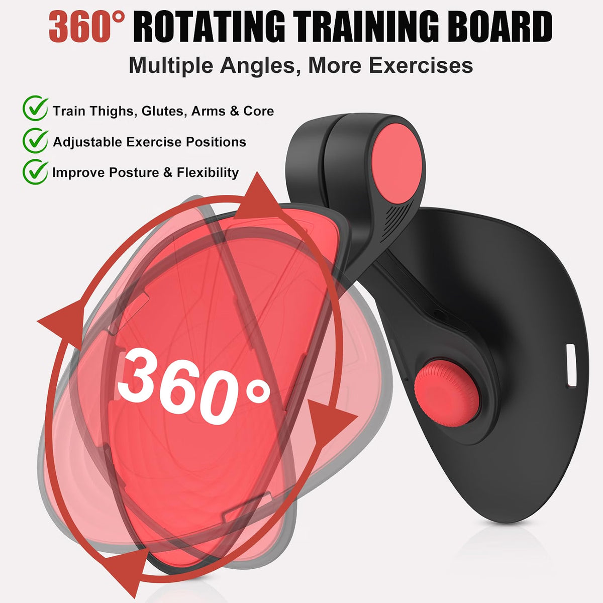 TINRIEF Pelvic Floor Exercise Device, 35 lb Resistance Kegel & Thigh Trainer with Resistance Band, 360° Rotating Training Board, Portable Leg & Core Workout Equipment, Black Red