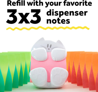 Post-it Note Dispenser, White Cat Design, Pop-Up Sticky Note Holder with 45-Sheet 3 x 3 Inch Note Pad