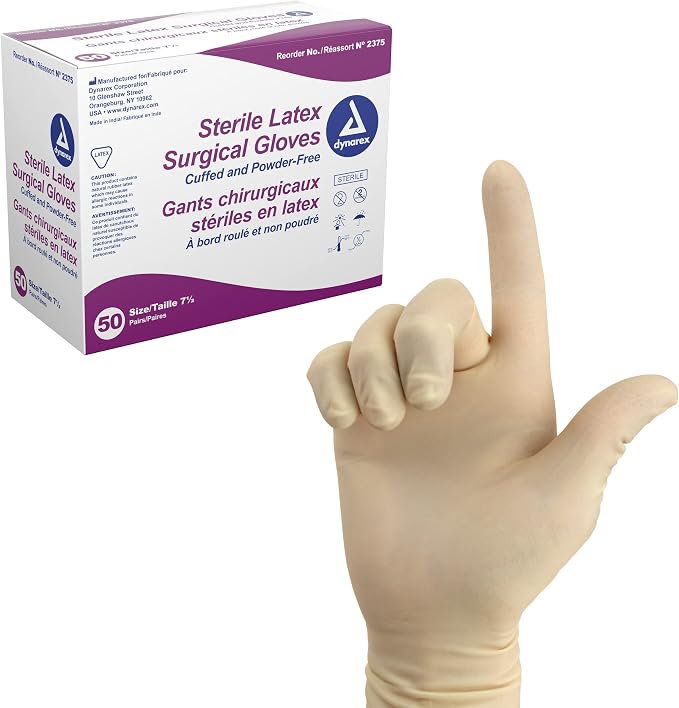 Dynarex Unisex Adult Sterile Disposable Latex Surgical Gloves