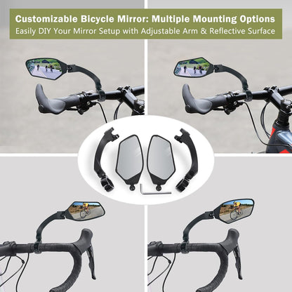 TXZSXS Adjustable Handlebar Bike Mirrors, Left & Right Bicycle Mirror Set, HD Shatterproof Convex Glass, 360° Rotatable Universal Rearview Mirrors for MTB, E-Bikes & Scooters, Black