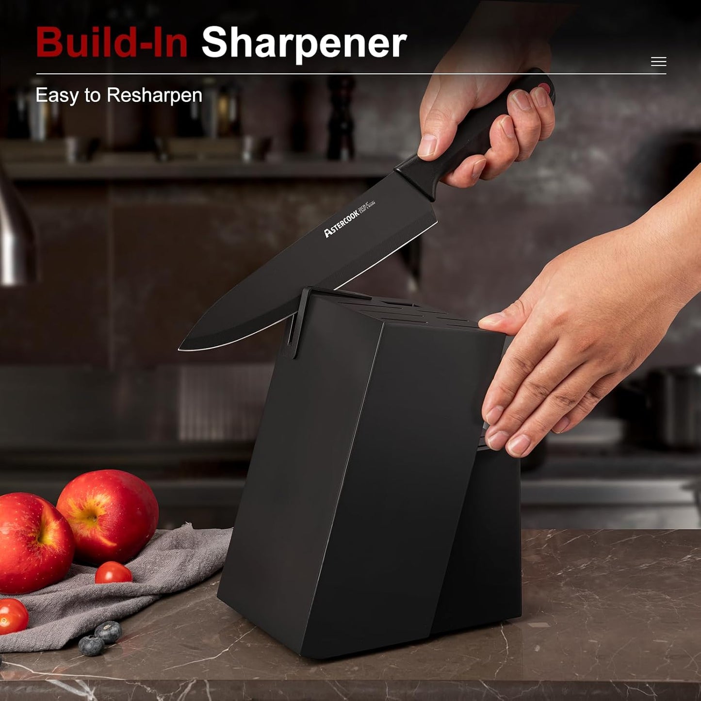 Astercook Knife Set for Kitchen with Block and Sharpener 15pcs German