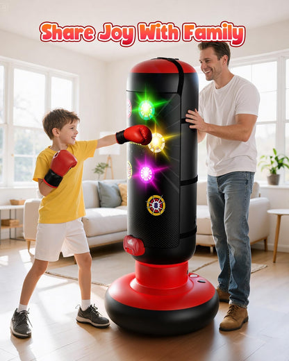 HopeRock Kids Inflatable Punching Bag Set, Boxing Game with Score Counter, LED Lights, Music, 4 Game Modes, Boxing Gloves, 60-Inch Freestanding Punching Bag, Red