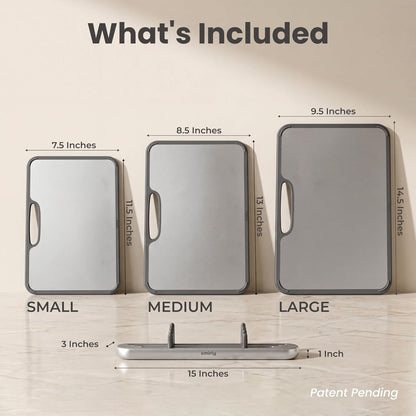 SMIRLY Titanium Cutting Board for Kitchen, with Holder, 3 Pack, Silver