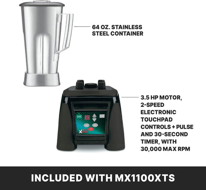 Waring Blender with Electronic Keypad, Timer & 64oz. Stainless Steel Jar Xtreme Blender, 3.5 HP Commercial Motor, 75+ Drinks a Day, Frozen Drinks & Smoothies for Bars & Restaurants, NSF Certified