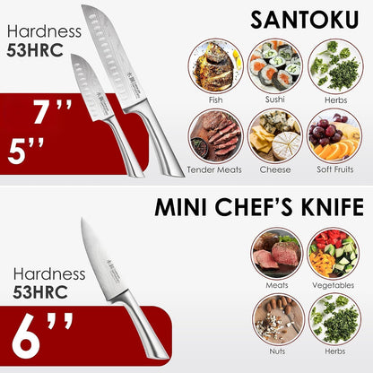 Cuisine::pro Damashiro Satori 8-Piece Japanese Steel Kitchen Knife Set Transparent Display Magnetic Block with Acacia Wood Chopping Board for Convenient Knife Storage and Everyday Food Preparation