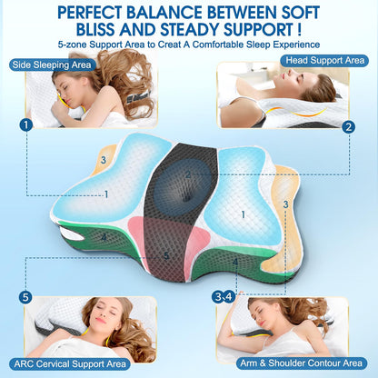 HyperionFlo Essentials Memory Foam Cervical Pillow, Adjustable Butterfly Neck Support Pillow, Queen Size, Dark Gray