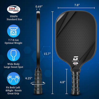 GARYE Pickleball Paddles Set of 4, Carbon Fiber Pickleball Rackets with 6 Balls, Bag & 4 Grip Tapes, USAPA-Approved Lightweight Paddle Set for Adults & Teens