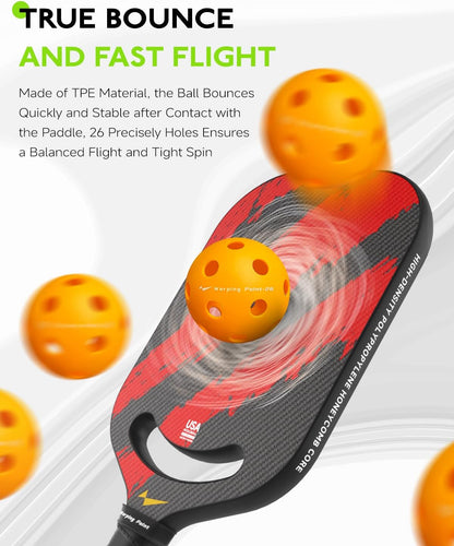 Warping Point Indoor Pickleball Balls, 12-Pack, 26-Hole TPE Practice Pickle Balls, 40+ Standard Size with Consistent Bounce & High Visibility, Orange