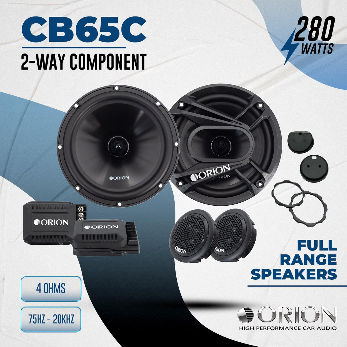 ORION Cobalt CB65C 6.5" 2-Way Component Speaker System – 280W Car Speakers with Silk Dome Tweeters (Pair)