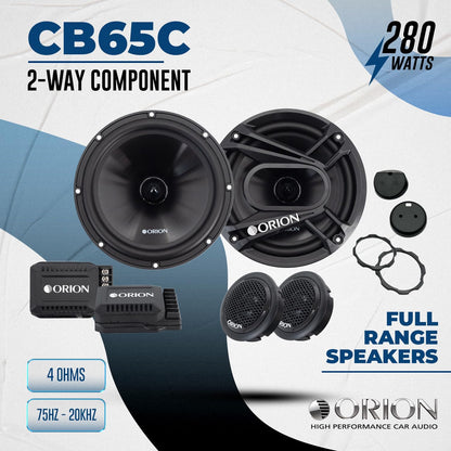 ORION Cobalt CB65C 6.5" 2-Way Component Speaker System – 280W Car Speakers with Silk Dome Tweeters (Pair)