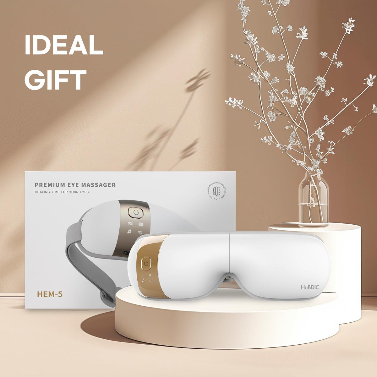 HuBDIC HubiCare Eye Massager with Heat, Vibration and Music, Portable Eye Massage Mask for Relaxation and Eye Comfort, White