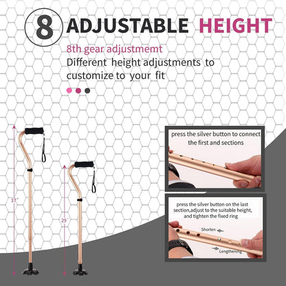 LIXIANG Walking Canes Stablize Women Quad Canes for Seniors & Adults Foldable Adjustable for Men & Women Heavy Duty Freestanding Cane for People with Leg Injuries 3 footings