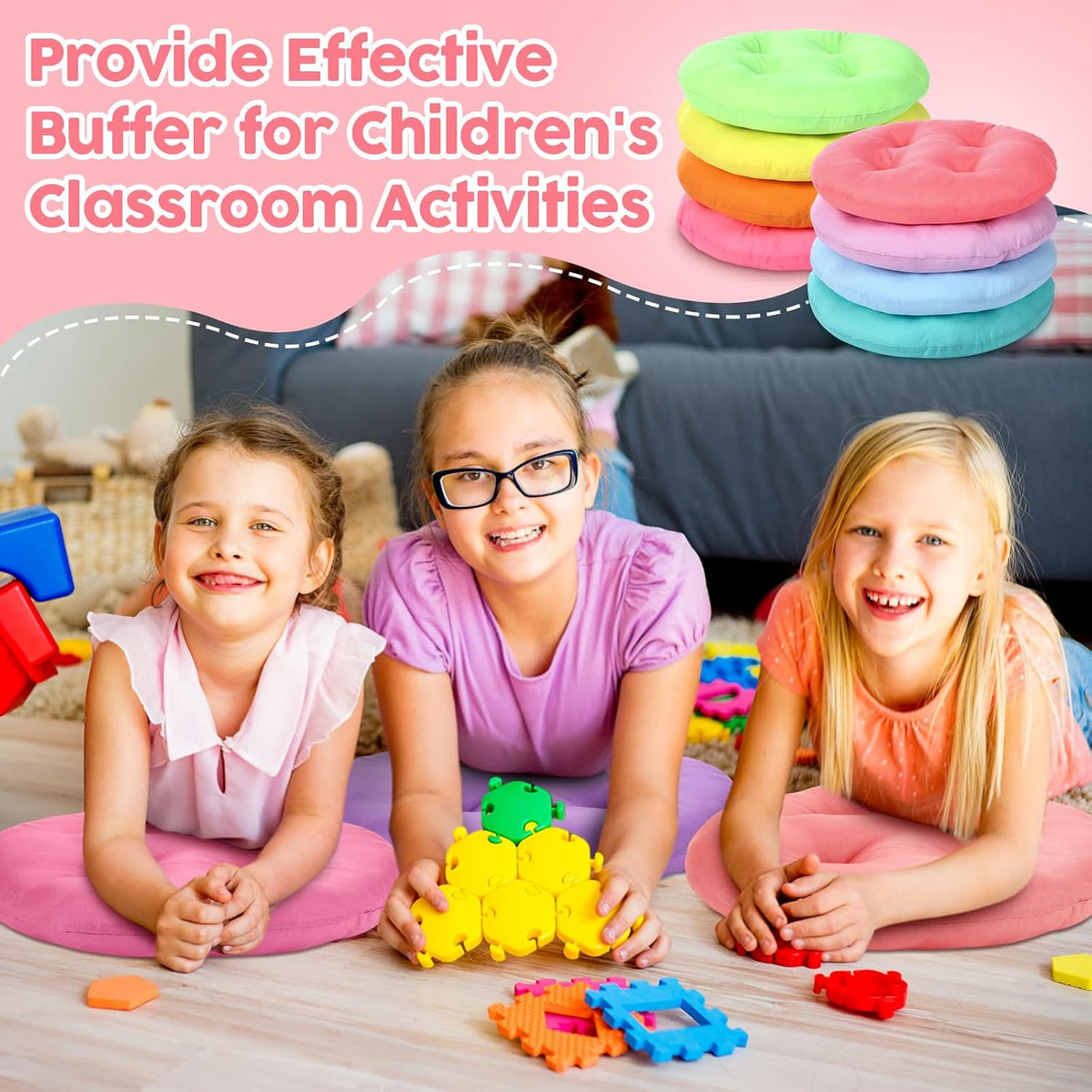 CroBlissful 8 Pcs 16 Inch Floor Cushions for Kid Classroom, Bright Color Flexible Seating for Classroom Elementary, 3.15 in Thick Round Floor Pillow, Back to School Furniture for Daycare Preschool