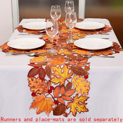 Simhomsen Embroidered Fall Leaves Table Runner for Thanksgiving, Autumn Harvest Decorations (14 × 156 inches)