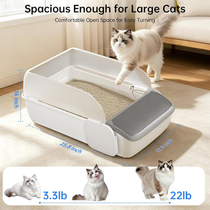 Self Cleaning Cat Litter Box, Open Top Automatic Litter Box, App Control Anti-Pinch Safety Sensors, 6.5L Waste Drawer with Odor Control, 20 Waste Bags, Large Capacity for Big Cats & Multi-Cat Homes