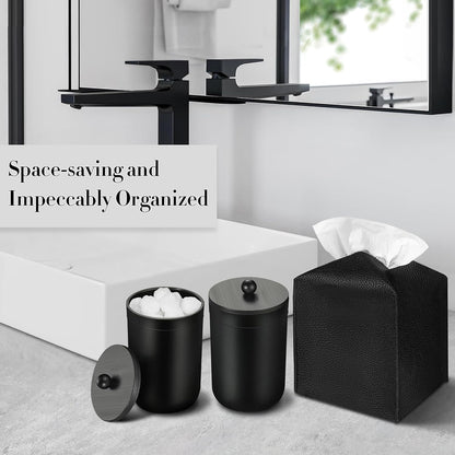 Black Bathroom Accessories Set, 10Pcs Bathroom Accessory Set with Trash Can, Soap Dispenser and Toothbrush Holder, Soap Dish, Cotton Ball & Qtip Holder, Toilet Brush Holder, Tissue Box Cover