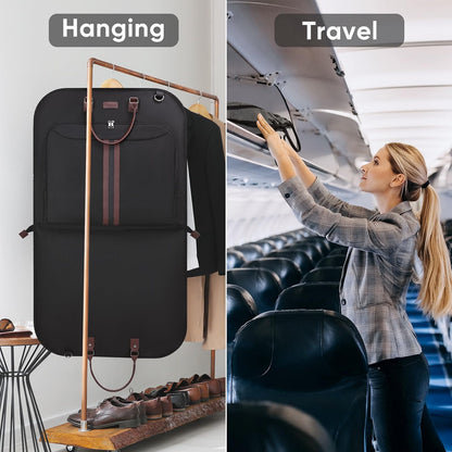 BALEINE Garment Bag for Travel, Water-Resistant 600D Suit Bag with Wrinkle-Free Storage, Foldable Carry-On Travel Bag with Adjustable Shoulder Strap & Front Pocket