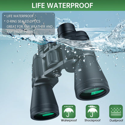 FLYANT 20x50 High Powered Binoculars for Adults, Waterproof Compact Binoculars with Low Light Vision, BAK4 Porro Prism & FMC Coated Lenses for Bird Watching, Camping, Hiking, Travel & Stargazing