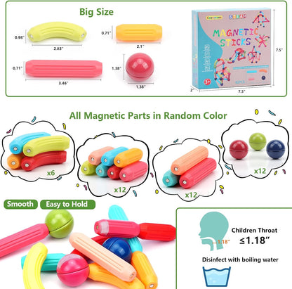 COUOMOXA Magnetic Building Blocks for Toddlers, 42-Piece STEM Educational Magnetic Stick Montessori Construction Set for Kids Ages 3-5, ABS Preschool Learning Toy for Boys & Girls
