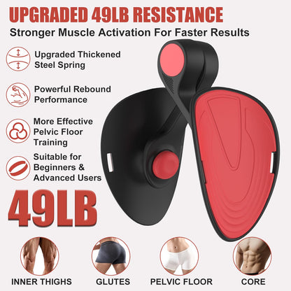TINRIEF Pelvic Floor Exercise Device, 35 lb Resistance Kegel & Thigh Trainer with Resistance Band, 360° Rotating Training Board, Portable Leg & Core Workout Equipment, Black Red