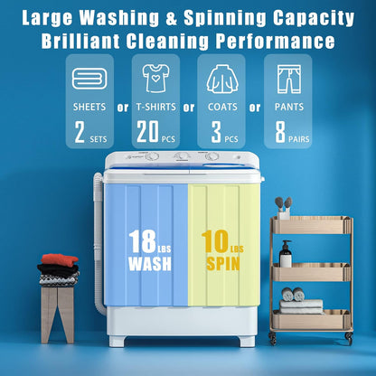 Auertech Portable Washing Machine, 28lbs Twin Tub Washer Mini Compact Laundry Machine with Drain Pump, Semi-automatic 18lbs Washer 10lbs Spinner Combo for Dorms, Apartments, RVs