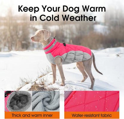 Warm Dog Winter Coat, Waterproof Dog Jacket with Built-In Harness, Reflective Fleece Vest, X-Small, Neon Pink