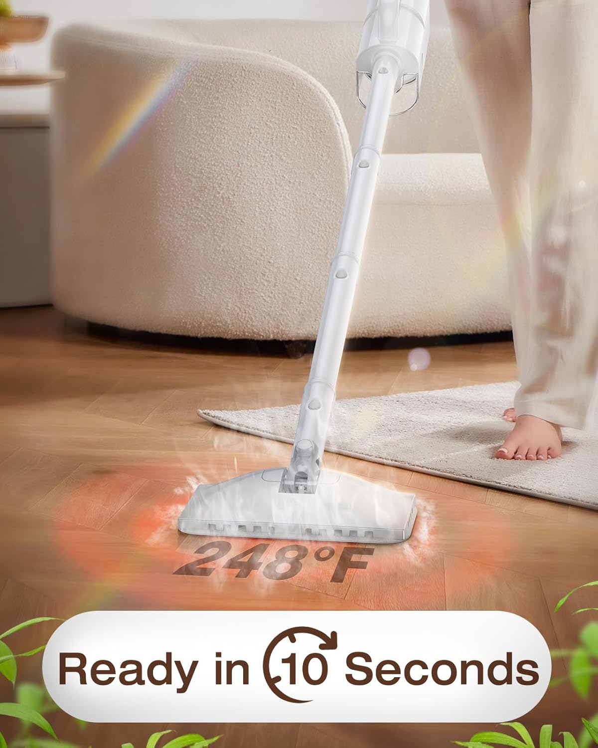 Steam Cleaner, 10-in-1 Detachable Handheld Steam Mop for Multi-Surface 350ml Tank,10s Heat-Up,248°F Steam Cleaner,2-Level Control,Swivel Head for Carpet,Floor,Tiles,BBQ grill,Car Accessories
