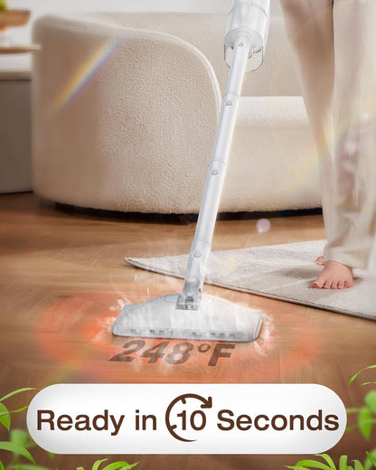 Steam Cleaner, 10-in-1 Detachable Handheld Steam Mop for Multi-Surface 350ml Tank,10s Heat-Up,248°F Steam Cleaner,2-Level Control,Swivel Head for Carpet,Floor,Tiles,BBQ grill,Car Accessories