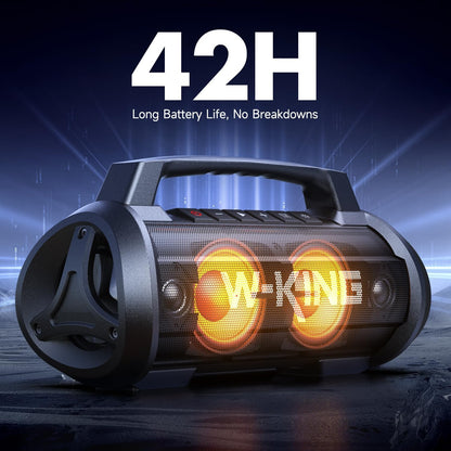 W-KING Portable Bluetooth Speaker with Wireless Microphone, Loud Karaoke 120W Peak 70W RMS Waterproof Outdoor Bluetooth Speakers, 110dB Bass Up, 42H/BT5.4/DSP/RGB, Stereo Pairing for Camping/Beach